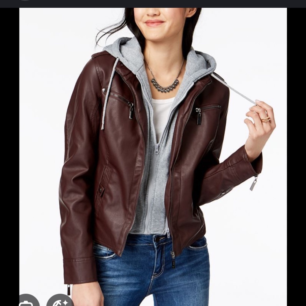 JOUJOU faux leather jacket with black hoodie L. for teens